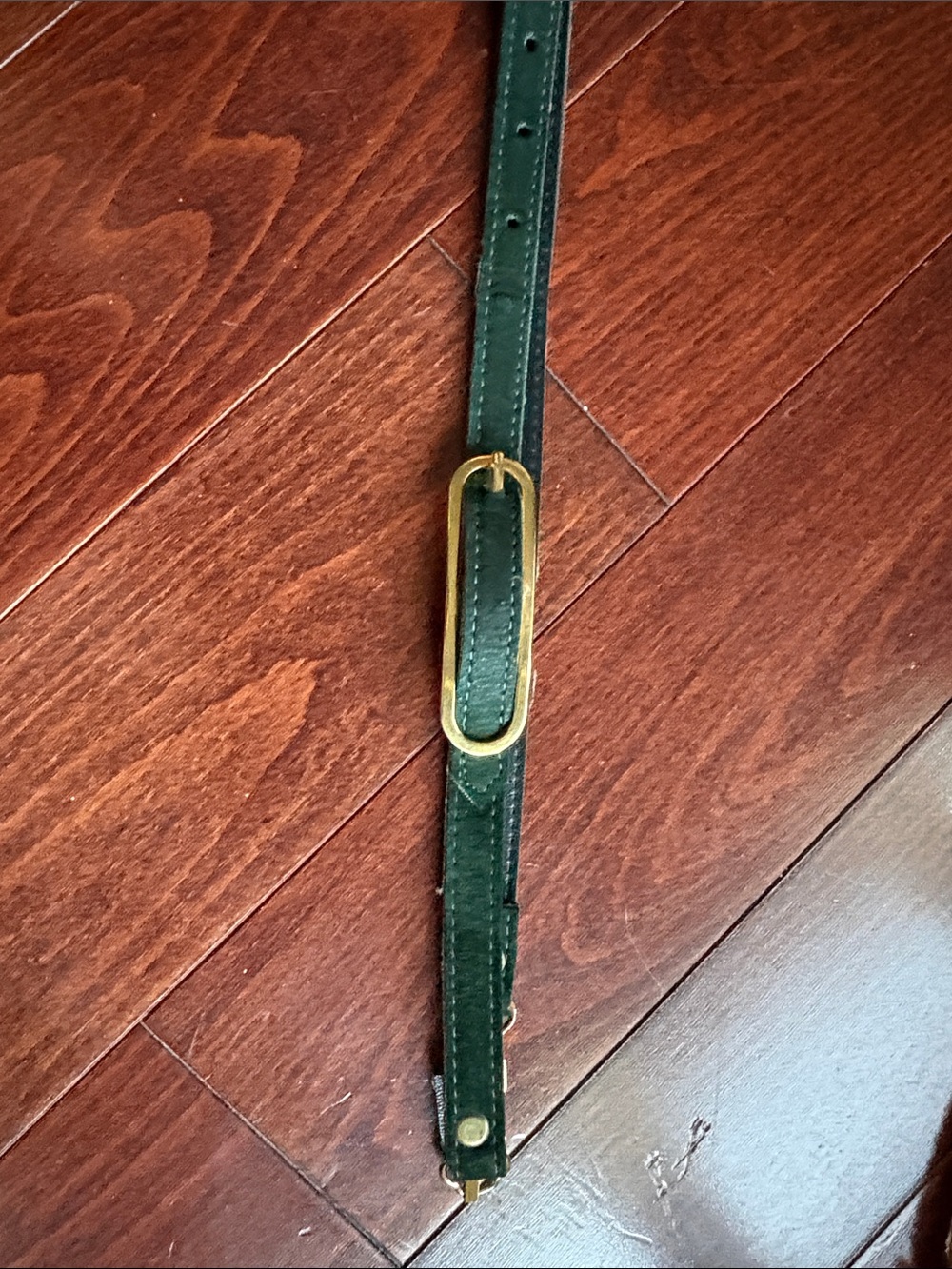 Green Leather Strap with Gold Oval Buckle